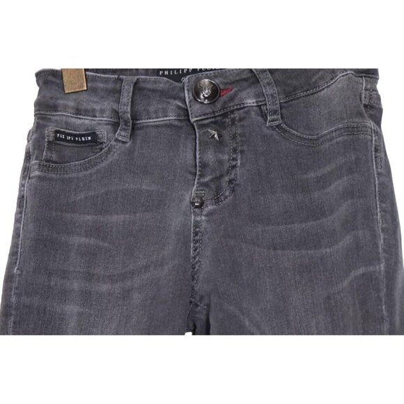 Philipp Plein Women's 25 Charcoal Black Slim Fit Denim Jagging Jeans Mid Rise - Picture 4 of 11